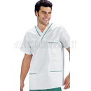 ISACCO CASACCA COLLO A V BIANCO+PROF. VERDE UNISEX 100 % COTTON