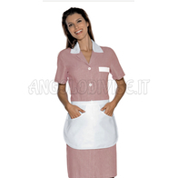ISACCO CAMICE POSITANO CON GREMBIULINO M/M RIGATINO BORDEAUX+BIANCO 100 % COTTON