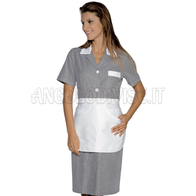 ISACCO CAMICE POSITANO CON GREMBIULINO M/M RIGATINO NERO+BIANCO 100 % COTTON