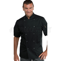 ISACCO GIACCA CUOCO BOTTONI A PRESSIONE MEZZA MANICA NERO 65% POLYESTER  35% COTTON
