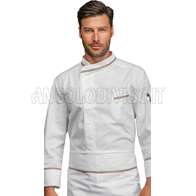 ISACCO GIACCA CUOCO BILBAO BIANCO+TRICOLORE 100 % COTTON