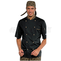 ISACCO GIACCA CUOCO EXTRA LIGHT MEZZA MANICA NERO+MAORI 92 65% POLYESTER  35% COTTON