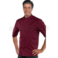 ISACCO GIACCA CUOCO BILBAO MEZZA MANICA BORDEAUX+NERO 65% POLYESTER  35% COTTON