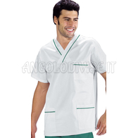 ISACCO CASACCA COLLO A V BIANCO+PROF. VERDE UNISEX 100 % COTTON