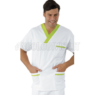 ISACCO CASACCA COLLO A V BIANCO+ MELA UNISEX 100 % COTTON