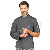 ISACCO GIACCA CUOCO MANHATTAN M/M GRIGIO + CODINO BIANCO 65% POLYESTER  35% COTTON