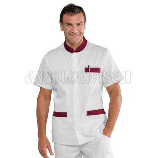 ISACCO CASACCA CORFU' M/M BIANCO+BORDEAUX 65% POLYESTER  35% COTTON
