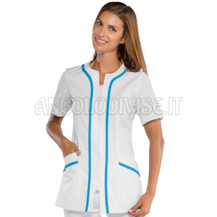 ISACCO CASACCA ARUBA M/M BIANCO+TURCHESE 65% POLYESTER  35% COTTON