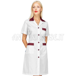 ISACCO CAMICE POSITANO M/M BIANCO+BORDEAUX 65% POLYESTER  35% COTTON