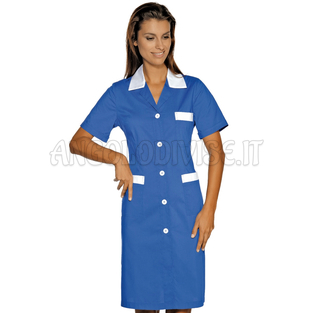 ISACCO CAMICE POSITANO M/M BLU CINA+BIANCO 65% POLYESTER  35% COTTON