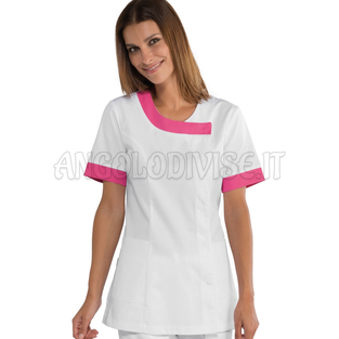 ISACCO CASACCA DELHI BIANCO+FUCSIA 65% POLYESTER  35% COTTON