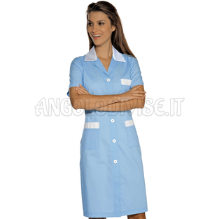 ISACCO CAMICE POSITANO M/M AZZURRO+BIANCO 65% POLYESTER  35% COTTON