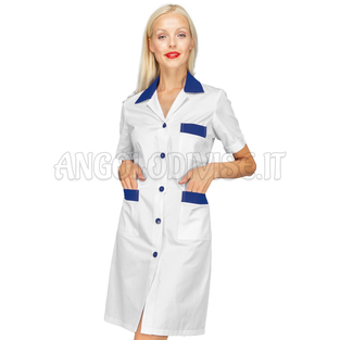 ISACCO CAMICE POSITANO M/M BIANCO+BLU CINA 65% POLYESTER  35% COTTON