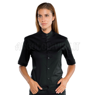 ISACCO CAMICIA DETROIT UNISEX STRETCH NERO M/M 97% COTTON  3% SPANDEX