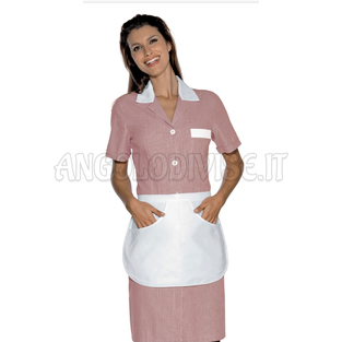 ISACCO CAMICE POSITANO CON GREMBIULINO M/M RIGATINO BORDEAUX+BIANCO 100 % COTTON