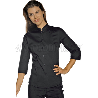 ISACCO CAMICETTA HOLLYWOOD STRETCH MAN.3/4 NERO 97% COTTON  3% SPANDEX