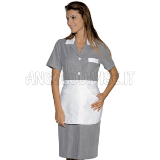 ISACCO CAMICE POSITANO CON GREMBIULINO M/M RIGATINO NERO+BIANCO 100 % COTTON