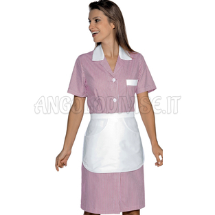 ISACCO CAMICE POSITANO CON GREMBIULINO M/M RIGA ROSA+BIANCO 65% POLYESTER  35% COTTON