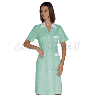 ISACCO CAMICE POSITANO M/M RIGATINO VERDE+BIANCO 100 % COTTON