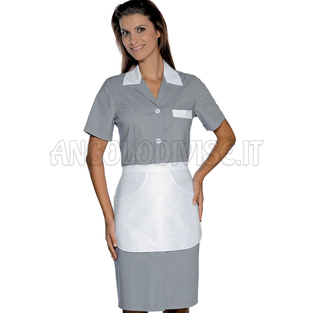 ISACCO CAMICE POSITANO CON GREMBIULINO M/M GRIGIO+BIANCO 65% POLYESTER  35% COTTON