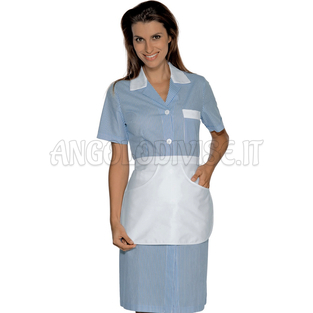 ISACCO CAMICE POSITANO CON GREMBIULINO M/M RIGA AZZURRA+BIANCO 65% POLYESTER  35% COTTON