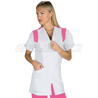 ISACCO CASACCA SANTORINI BIANCO+FUCSIA 65% POLYESTER  35% COTTON