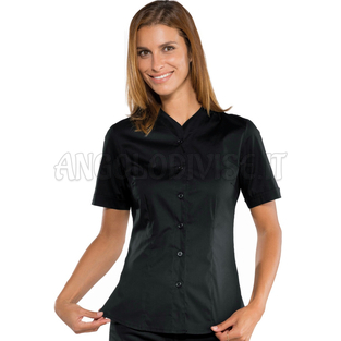 ISACCO CAMICETTA ZEFIRIA STRETCH M/M NERO 97% COTTON  3% SPANDEX