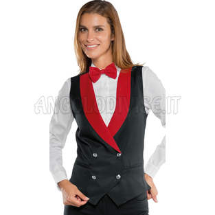 ISACCO GILET UNISEX DOPPIOPETTO NERO+ROSSO 100 % POLYESTER