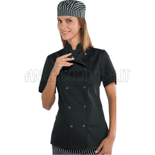 ISACCO GIACCA LADYCHEF BOTTONI A PRESSIONE MEZZA MANICA NERO 65% POLYESTER  35% COTTON