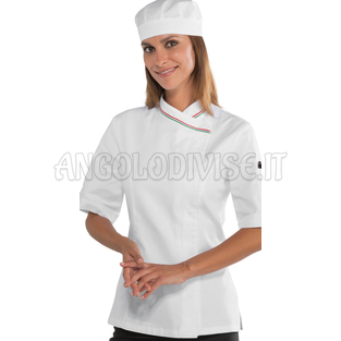 ISACCO GIACCA LADY SNAPS MEZZA MANICA BIANCO+TRICOLORE 100 % COTTON