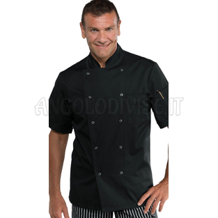 ISACCO GIACCA CUOCO BOTTONI A PRESSIONE MEZZA MANICA NERO 65% POLYESTER  35% COTTON