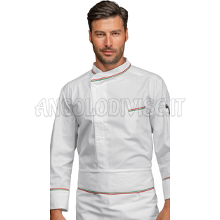 ISACCO GIACCA CUOCO BILBAO BIANCO+TRICOLORE 100 % COTTON