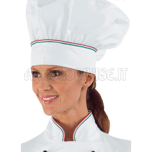ISACCO CAPPELLO CUOCO BIANCO + TRICOLORE 100 % COTTON