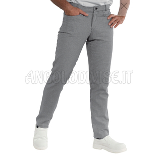 ISACCO PANTALONE YALE SLIM PIED DE POULE BIANCO E NERO 100 % COTTON