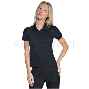 ISACCO POLO DONNA STRETCH NERO 97% COTTON  3% SPANDEX