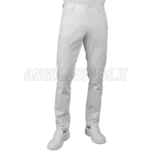 ISACCO PANTALONE UOMO YALE SLIM SUPER STRETCH BIANCO 97% COTTON  3% SPANDEX