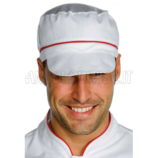 ISACCO CAPPELLO CHARLY CON RETE BIANCO+ROSSO 65% POLYESTER  35% COTTON