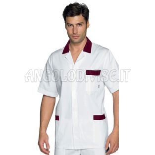 ISACCO CASACCA PETER M/M BIANCO+BORDEAUX 100 % COTTON