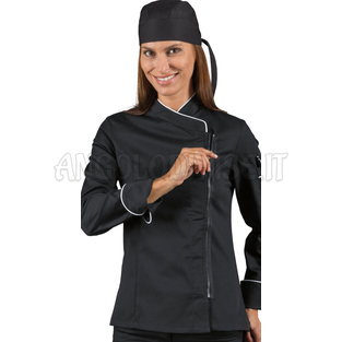ISACCO GIACCA LADY ZIP NERO+BIANCO 65% POLYESTER  35% COTTON