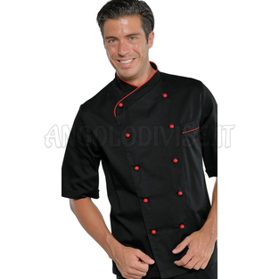 ISACCO GIACCA PANAMA SLIM MEZZA MANICA NERO + ROSSO 65% POLYESTER  35% COTTON