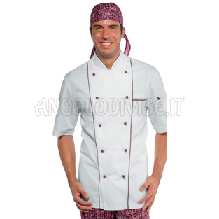 ISACCO GIACCA CUOCO BORDEAUX CHEF MEZZA MANICA 100 % COTTON