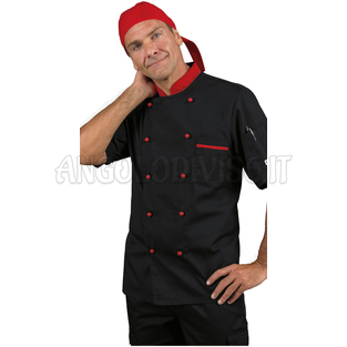 ISACCO GIACCA CUOCO  M/M NERO + ROSSO 65% POLYESTER  35% COTTON