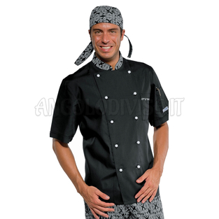 ISACCO GIACCA CUOCO EXTRA LIGHT MEZZA MANICA NERO+ MAORI 91 65% POLYESTER  35% COTTON