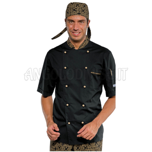 ISACCO GIACCA CUOCO EXTRA LIGHT MEZZA MANICA NERO+MAORI 92 65% POLYESTER  35% COTTON