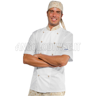 ISACCO GIACCA CUOCO EXTRA LIGHT MEZZA MANICA BIANCO+MAORI 95 65% POLYESTER  35% COTTON