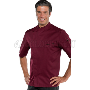 ISACCO GIACCA CUOCO BILBAO MEZZA MANICA BORDEAUX+NERO 65% POLYESTER  35% COTTON