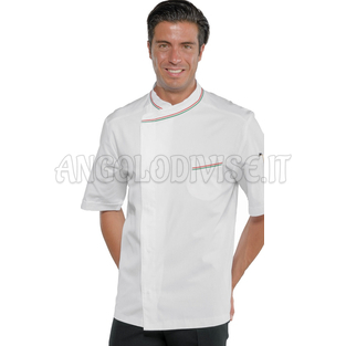 ISACCO GIACCA CUOCO BILBAO MEZZA MANICA BIANCO+TRICOLORE 100 % COTTON