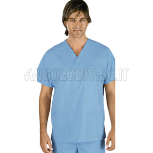 ISACCO CASACCA COLLO A V CELESTE UNISEX 100 % COTTON