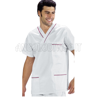 ISACCO CASACCA COLLO A V BIANCO+PROF. BORD. 100 % COTTON