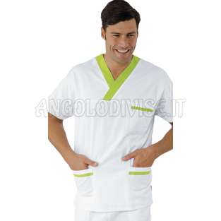ISACCO CASACCA COLLO A V BIANCO+ MELA UNISEX 100 % COTTON